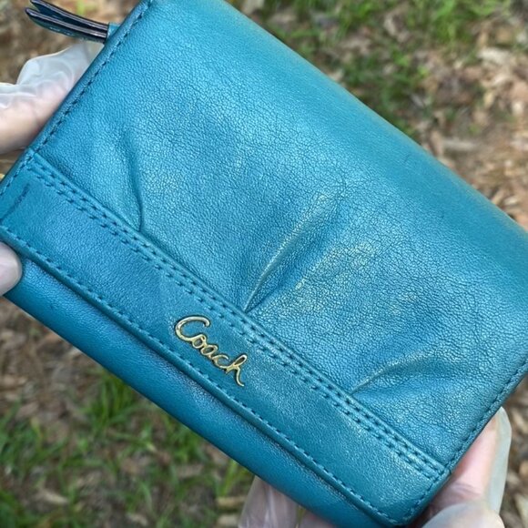Coach Teal Leather Small Bifold Wallet - Picture 13 of 13
